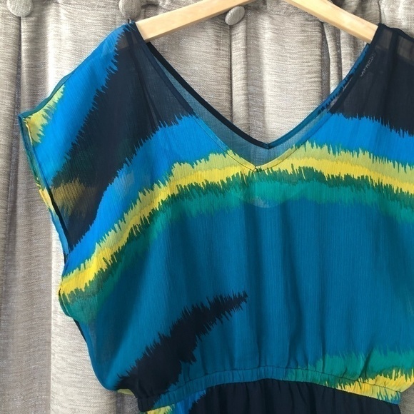 Express Blue & Green Water Color Stripe Mini Dress - Picture 3 of 11